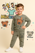 MniCrafts Premium Teddy Bear Olive Co-ord Set – Ultra-Soft Cotton Fleece | Cute & Comfortable Everyday Wear for Kids