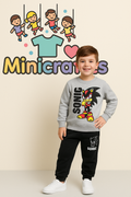 MniCrafts Premium Sonic Grey & Black Co-ord Set – Ultra-Soft Cotton Fleece | Cool & Comfortable Daily Wear for Kids