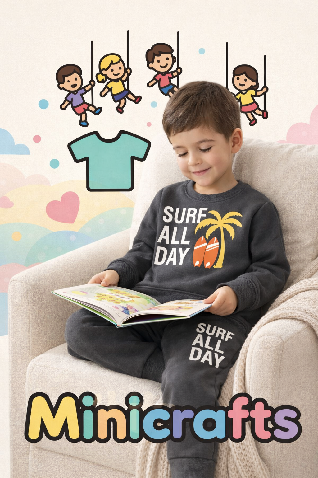 Minicrafts Surf All Day Kids Fleece Set – Dark Grey