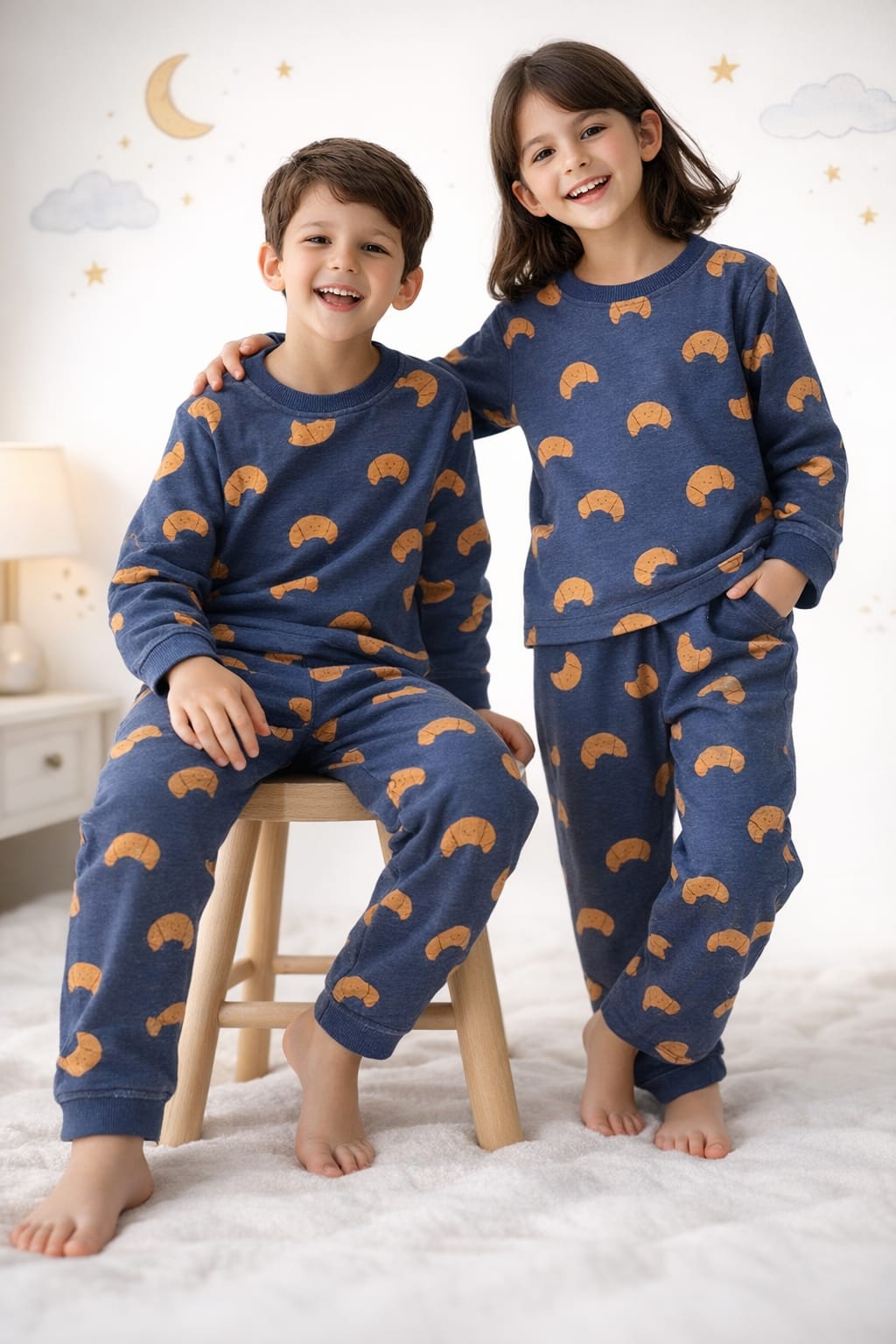 Unisex Midnight Blue Printed Nightwear for Boys & Girls