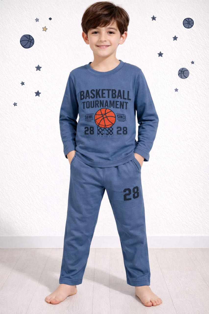 Premium Choice: MVP Performance: Kids' Blue Cotton Jersey Basketball Track Suit