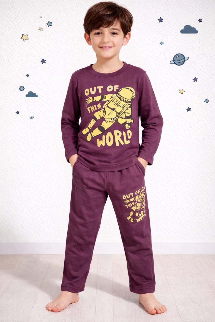 Elite Choice: Junior Explorer Astronaut Cotton Jersey Track Suit – Plum Edition