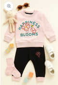 Mini Crafts “Happiness Blooms” Fleece Track Suit – Blush Pink & Black