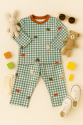Mini Crafts Green Check Animal Print Night Suit – Soft Cotton Sleepwear Set