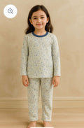Mini Crafts Soft Floral Print Night Suit – Blue & Cream Cotton Sleepwear Set