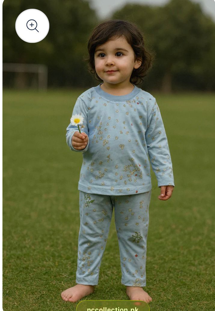 Mini Crafts Sky Blue Daisy Print Night Suit – Soft Cotton Sleepwear Set