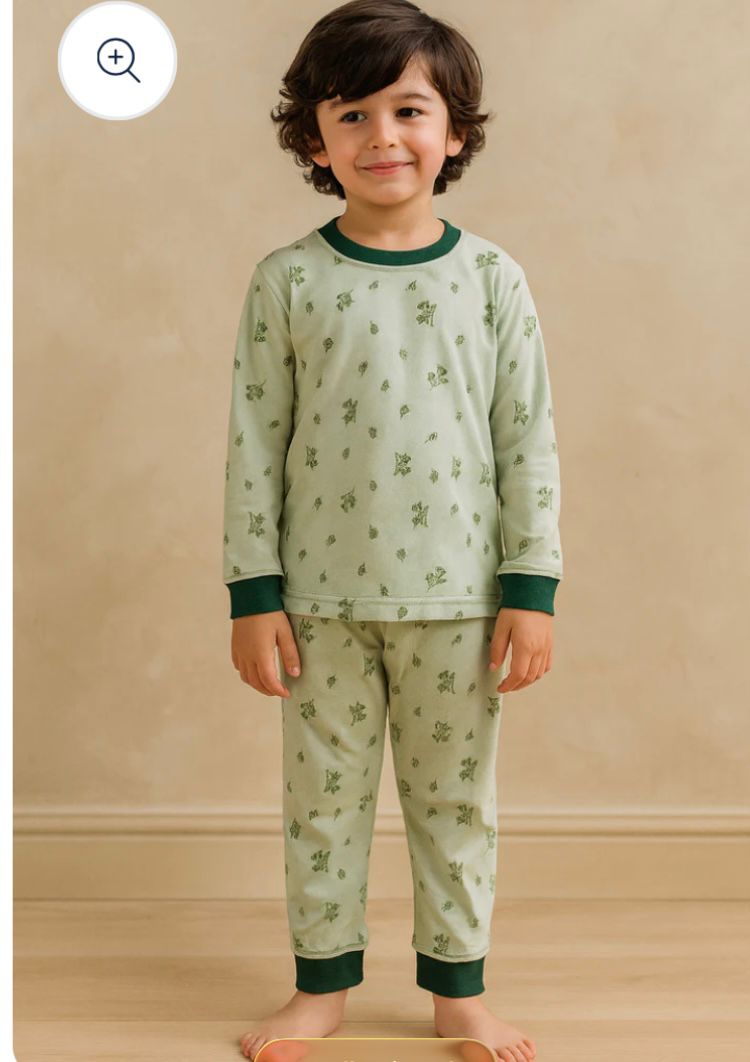 Mini Crafts Mint Green Leafy Night Suit – Ultra Soft Cotton Sleepwear