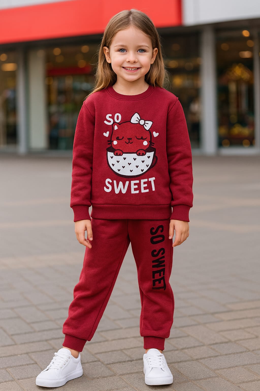 Maroon Fleece Winter Tracksuit – “So Sweet” Design